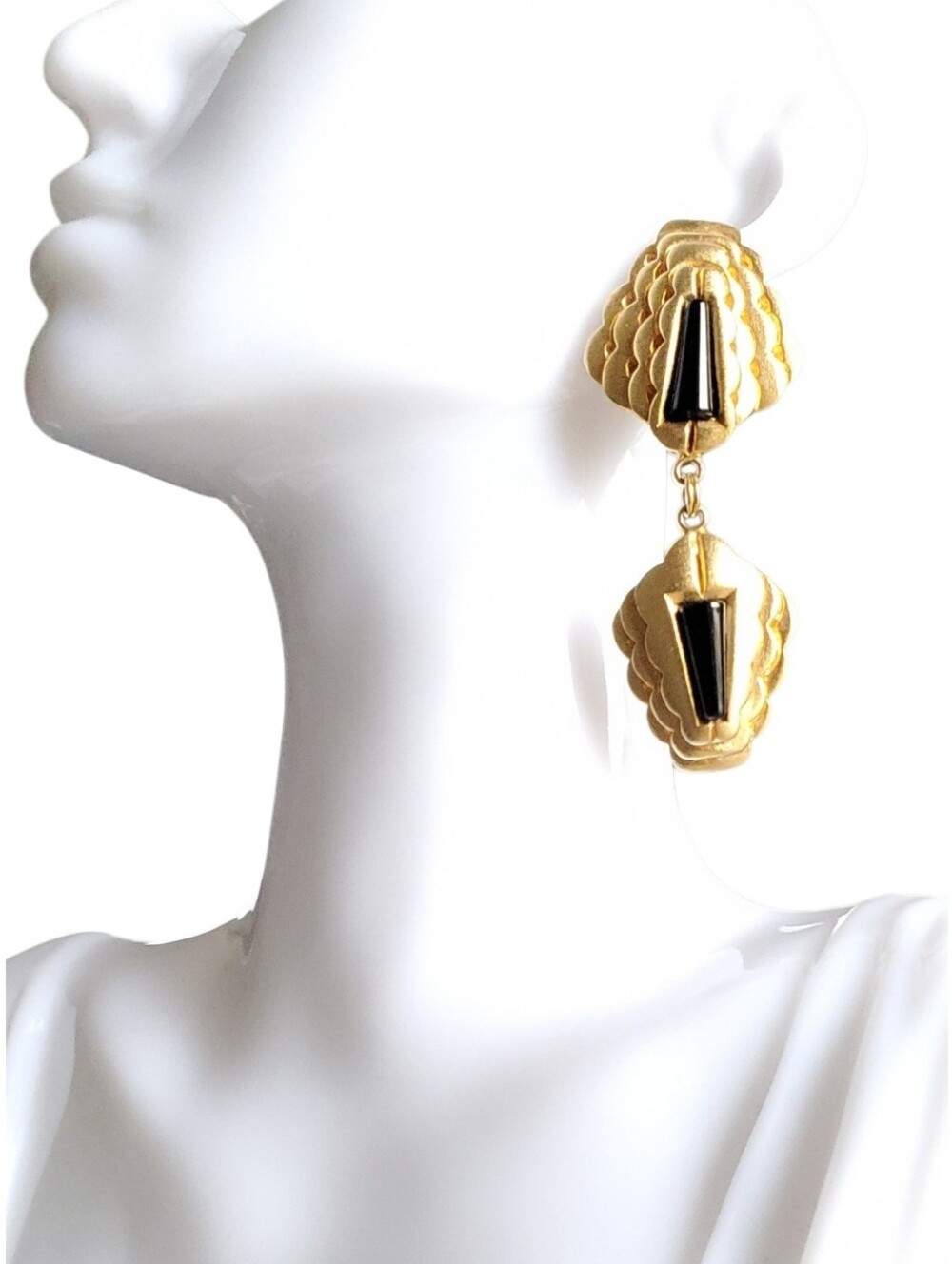 Vtg. RARE Unsigned Art Deco Revival Statement Couture Clip-on Drop Earrings